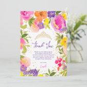 Rosa Sommerblumengold Quinceanera Dankeskarte (Stehend Vorderseite)