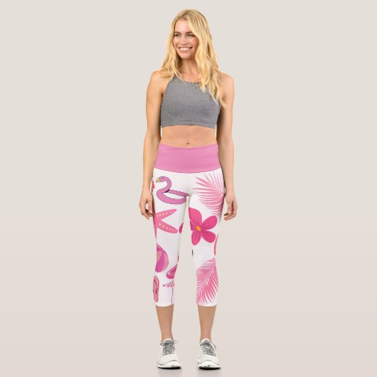 Rosa Sommergestalt Capri Leggings (Vorderseite)