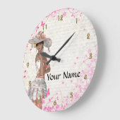 Rosa Sommermädchen Große Wanduhr (Winkel)