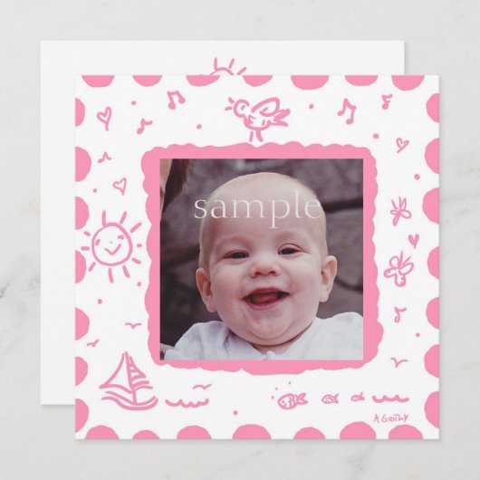 Rosa Songbird Geburtsankündigung Ankündigung (Vorne/Hinten)