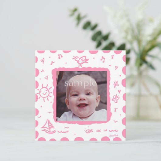 Rosa Songbird Geburtsankündigung Ankündigung (Stehend Vorderseite)