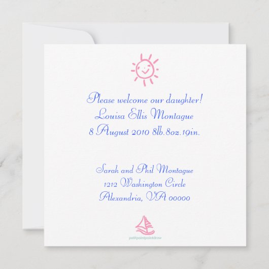 Rosa Songbird Geburtsankündigung Ankündigung (Rückseite)