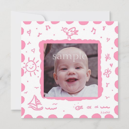 Rosa Songbird Geburtsankündigung Ankündigung (Vorderseite)