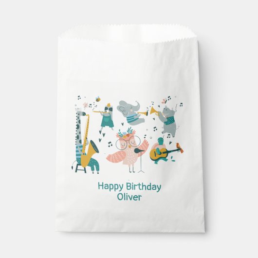 Rosa Songbird mit Tierband Geburtstag Geschenktütchen (Vorderseite)