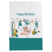 Rosa Songbird mit Tierband Geburtstag Mittlere Geschenktüte (Vorderseite)