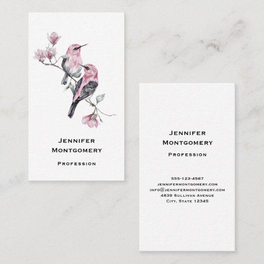 Rosa Songbirds auf einem Baumzweig Visitenkarte (Vorne/Hinten)
