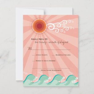 Rosa Sonne und Aqua Blue Waves Sommer Beach Hochze RSVP Karte