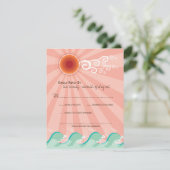 Rosa Sonne und Aqua Blue Waves Sommer Beach Hochze RSVP Karte (Stehend Vorderseite)