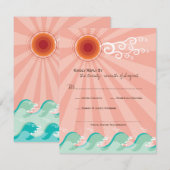 Rosa Sonne und Aqua Blue Waves Sommer Beach Hochze RSVP Karte (Vorne/Hinten)