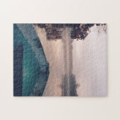 Rosa Sonnenaufgang Borneo Jungle River Boat Foto Puzzle (Horizontal)