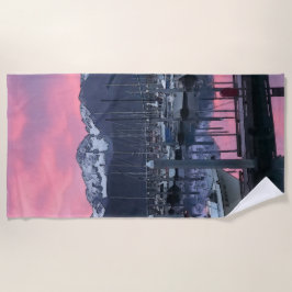 Rosa Sonnenaufgang Hafen 1 - Badetuch