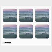 Rosa Sonnenaufgang über dem Landschaftsaufkleber d Quadratischer Aufkleber (Blatt)