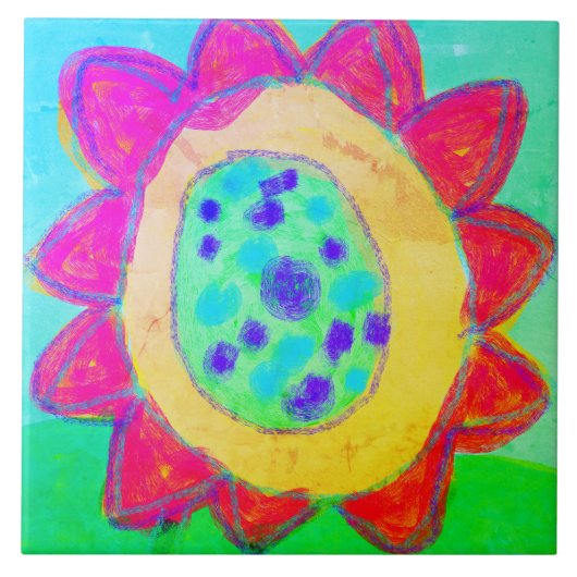 Rosa Sonnenblume Abstrakte digitale Malerei Fliese (Vorderseite)