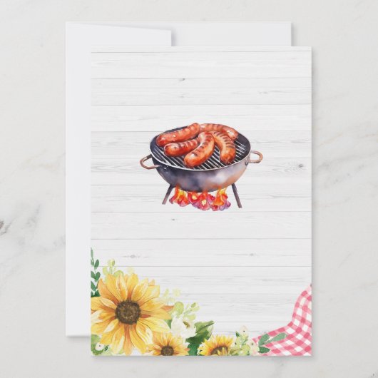 Rosa Sonnenblume GRILLEN Babydusche Einladung (Rückseite)