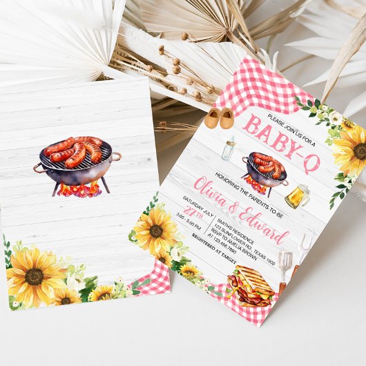 Rosa Sonnenblume GRILLEN Babydusche Einladung