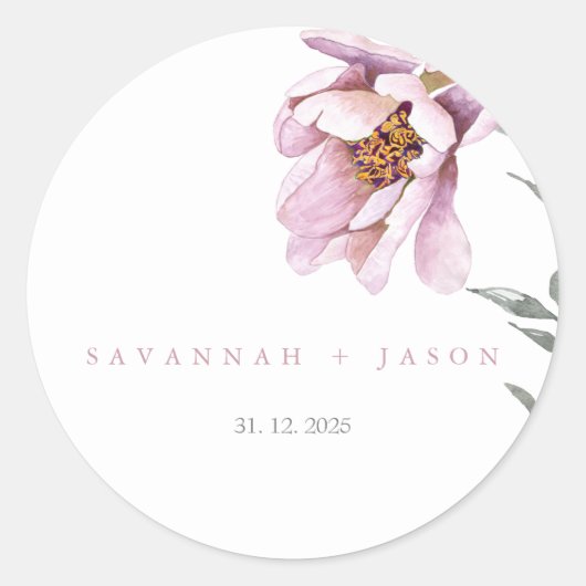 Rosa Sonnenblume Minimalistisch | Hochzeitlicher U Runder Aufkleber (Vorderseite)