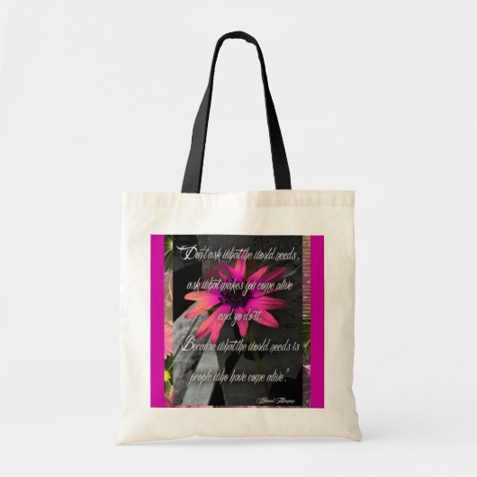 Rosa Sonnenblume-Tasche, mit inspirierend Zitat Tragetasche (Vorne)