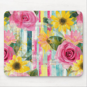 Rosa Sonnenblume Teal Sommer Blumen Mousepad