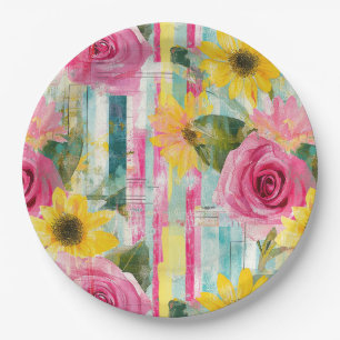 Rosa Sonnenblume Teal Sommer Floral Pappteller