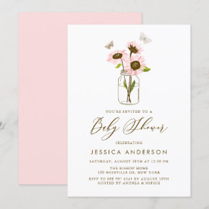 Rosa Sonnenblumen im Mason-Glas-Baby-Party Einladung