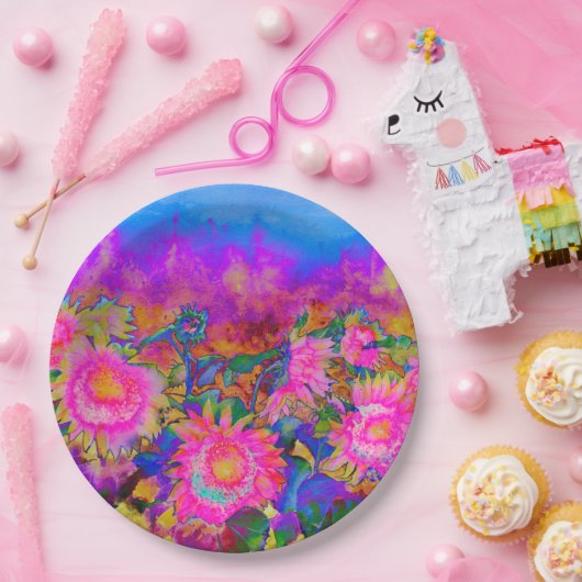 Rosa Sonnenblumen Pappteller (Party)