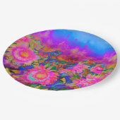 Rosa Sonnenblumen Pappteller (Schrägansicht)