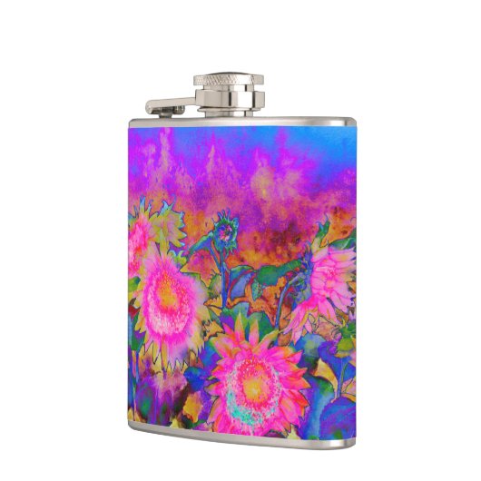 Rosa Sonnenblumenfelder Flachmann (Links)