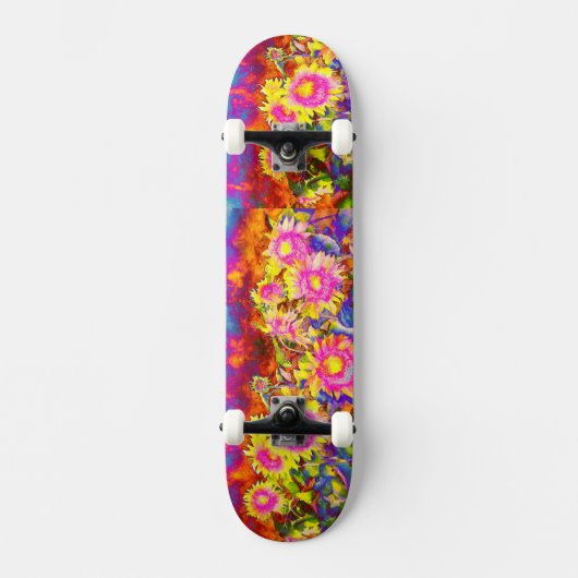 Rosa Sonnenblumenfelder Skateboard (Vorderseite)
