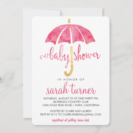 Rosa Sonnenschirm Mädchen Kinderdusche Einladungen (Vorderseite)