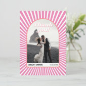 Rosa Sonnenstrahlen Retro Groovy 70er inspiriert H Dankeskarte (Stehend Vorderseite)