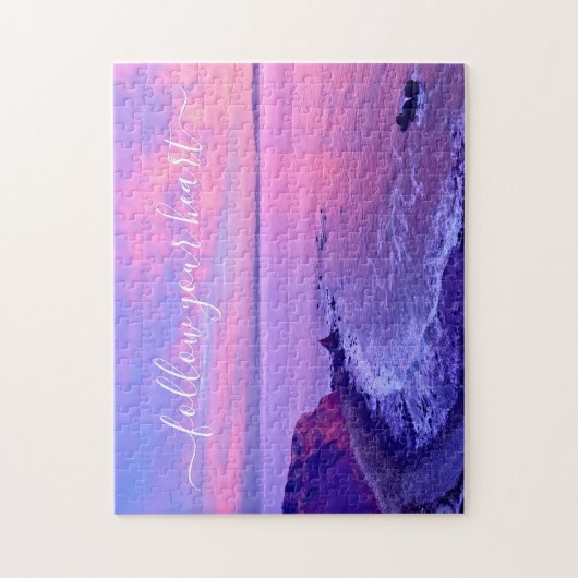 Rosa Sonnenuntergang am Lila Ozean Puzzle (Vertikal)