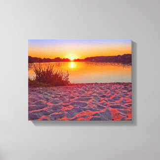 Rosa Sonnenuntergang am Strand übersät Canvas Leinwanddruck