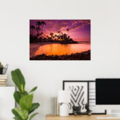Rosa Sonnenuntergang am Strand von Hawaii Poster (Heimbüro)