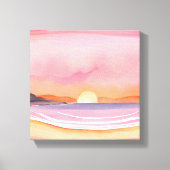 Rosa Sonnenuntergang | Aquarell Beach Sky Malerei Leinwanddruck (Vorderseite)