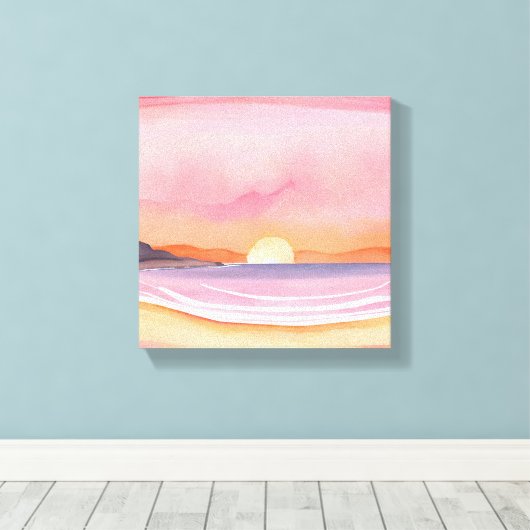 Rosa Sonnenuntergang | Aquarell Beach Sky Malerei Leinwanddruck (Insitu (Holzboden))