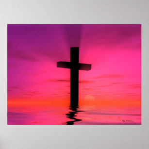 Rosa Sonnenuntergang Christliche Cross Art Printwe Poster