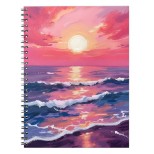 Rosa Sonnenuntergang Lila Ozeanwellen Wasserfarbe Notizblock