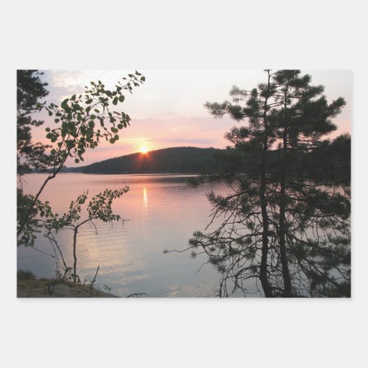 Rosa Sonnenuntergang mit Bäumen Geschenkpapier Set (Vorderseite)