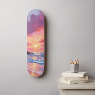 Rosa Sonnenuntergang Ozean Strand Wellen Wasserfar Skateboard