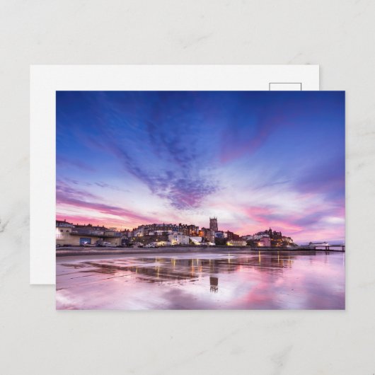 Rosa Sonnenuntergang Reflexionen über Cromer Stadt Postkarte (Vorne/Hinten)
