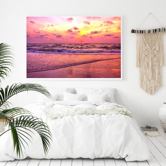 Rosa Sonnenuntergang über dem Ozean in Neapel, Flo Poster