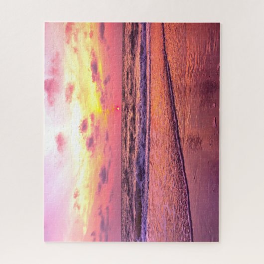 Rosa Sonnenuntergang über dem Ozean in Neapel, Flo Puzzle (Vertikal)