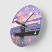 Rosa Sonnenuntergang über dem See Runde Wanduhr (Winkel)