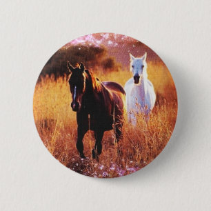 Rosa Sonnenuntergang Western Land Galopp Pferde Button
