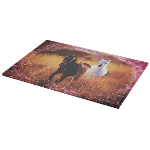 Rosa Sonnenuntergang Western Land Galopp Pferde Schneidebrett