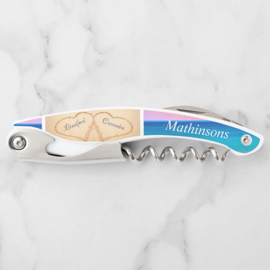 Rosa Sonnenuntergangsherzen in der Hochzeit am San Kellnermesser (Vorderseite)