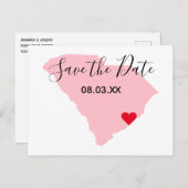 Rosa South Carolina Rotes Herz Save the Date Ankündigungspostkarte (Vorne/Hinten)