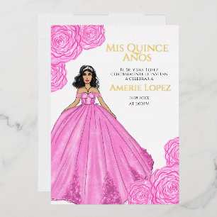 Rosa spanische Quinceanera Folieneinladung
