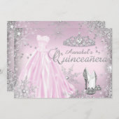 Rosa Sparkkleid Tiara Quinceanera Einladung (Vorne/Hinten)
