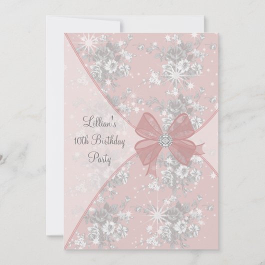 Rosa Sparkle Girls Einladung zur Geburtstagsfeier (Vorderseite)